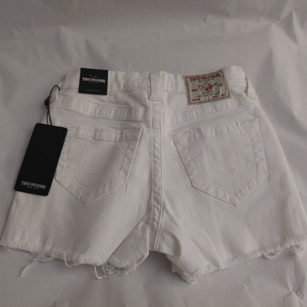 True Religion Brand Jeans White Denim Maisie High Rise Shorts NWT $129 - Picture 6 of 16